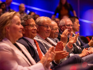 (L-R) Frances Arnold, Richard N. Merkin, Marvin Caruthers, Harold Varmus, Tom  Cech, David Liu