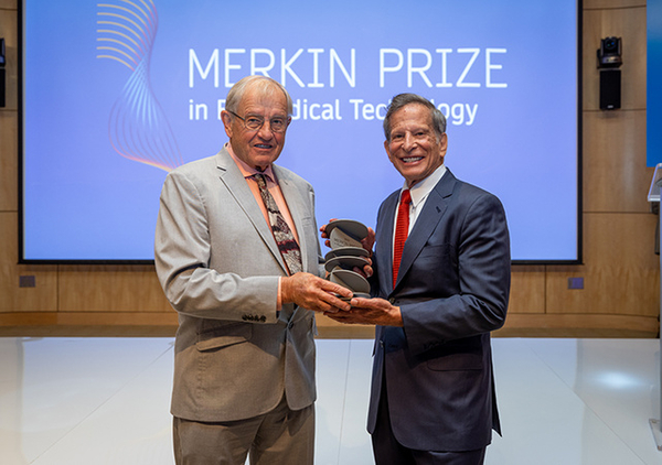 Marvin Caruthers (left) and Richard N. Merkin at the inaugural Merkin Prize Ceremony, Credit: Erik Jacobs, Anthem Multimedia